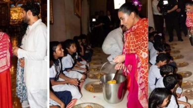 Photo of मंदिर में गरीब बच्चों को खाना खिलाती दिखीं किम कार्दशियन और बहन खलोए कार्दशियन